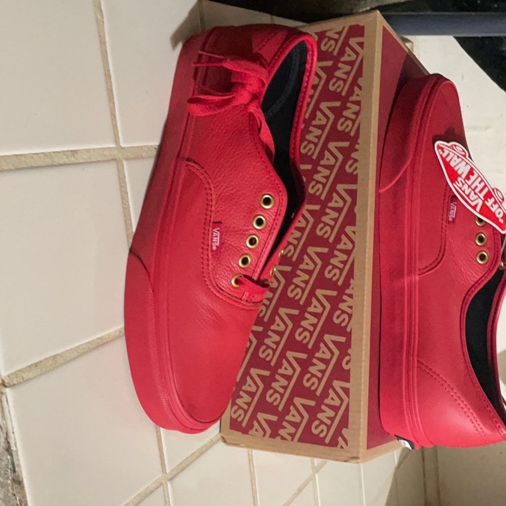 Red Authentic Leather Vans size 10.5 mens